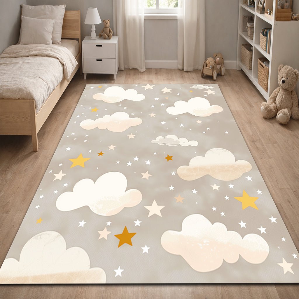 Çocuk Halısı - Bulut ve Yıldız Desenli Gri - Çocuk Halısı - Line Home