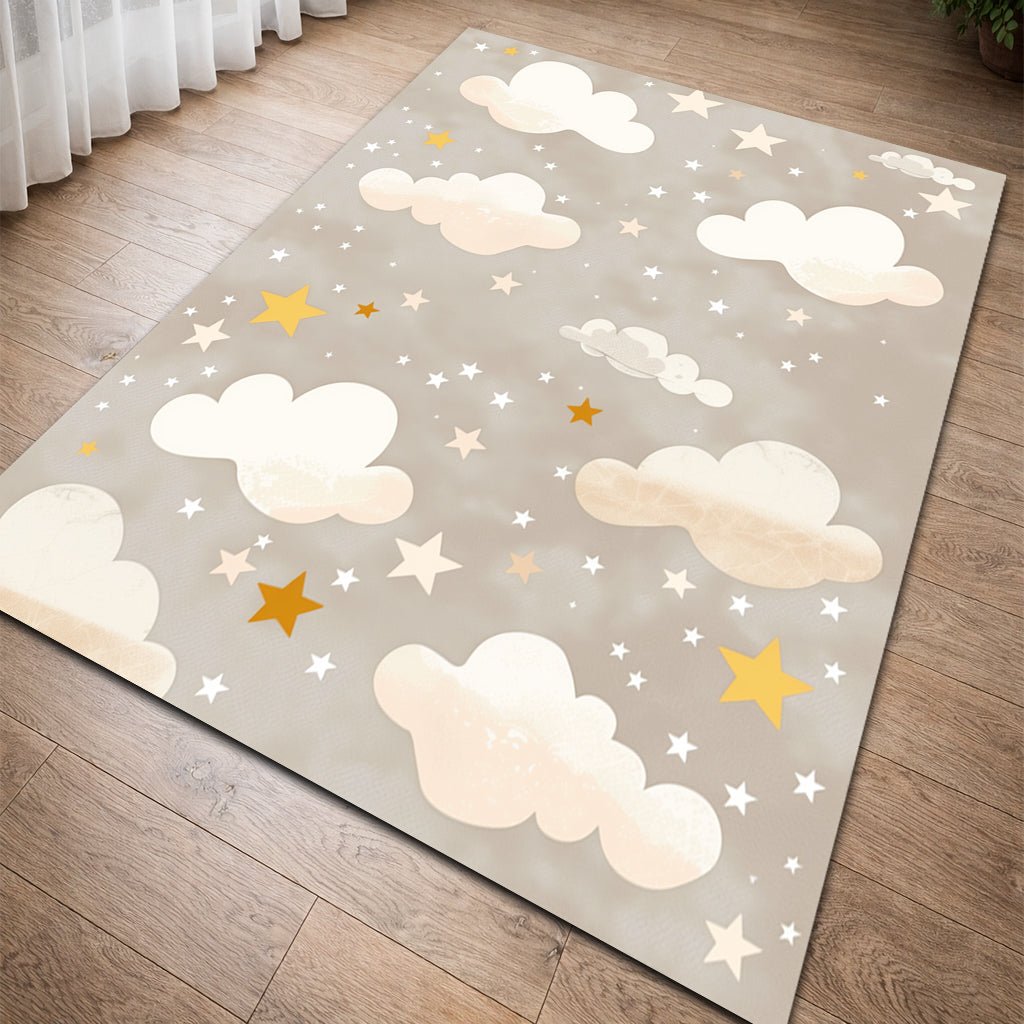 Çocuk Halısı - Bulut ve Yıldız Desenli Gri - Çocuk Halısı - Line Home