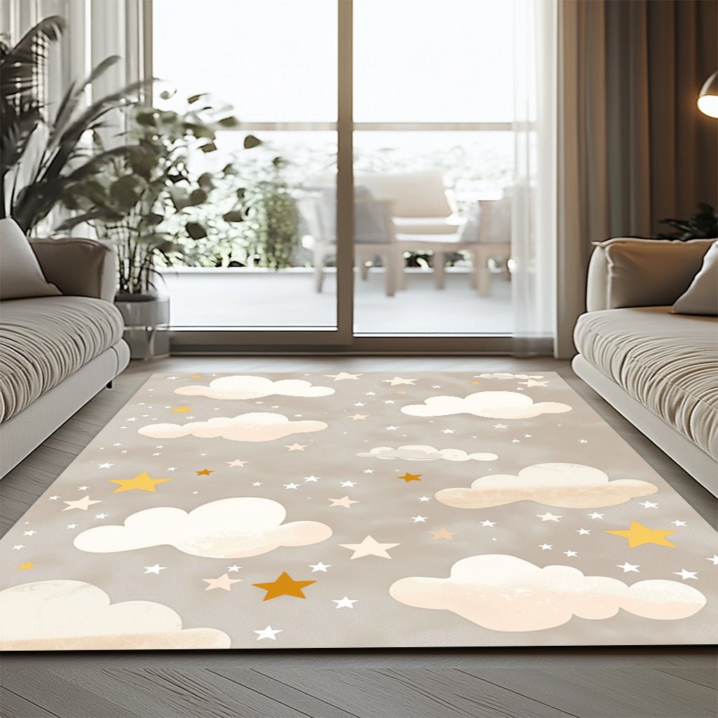 Çocuk Halısı - Bulut ve Yıldız Desenli Gri - Çocuk Halısı - Line Home