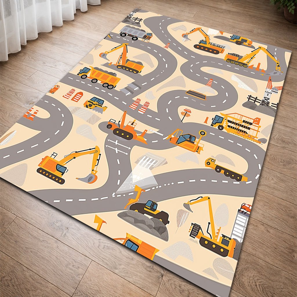 Çocuk Halısı - İnşaat Yolu Desenli Gri Turuncu - Çocuk Halısı - Line Home