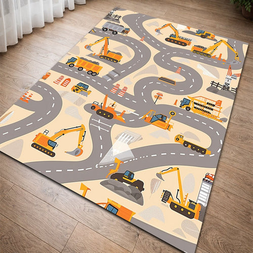 Çocuk Halısı - İnşaat Yolu Desenli Gri Turuncu - Çocuk Halısı - Line Home