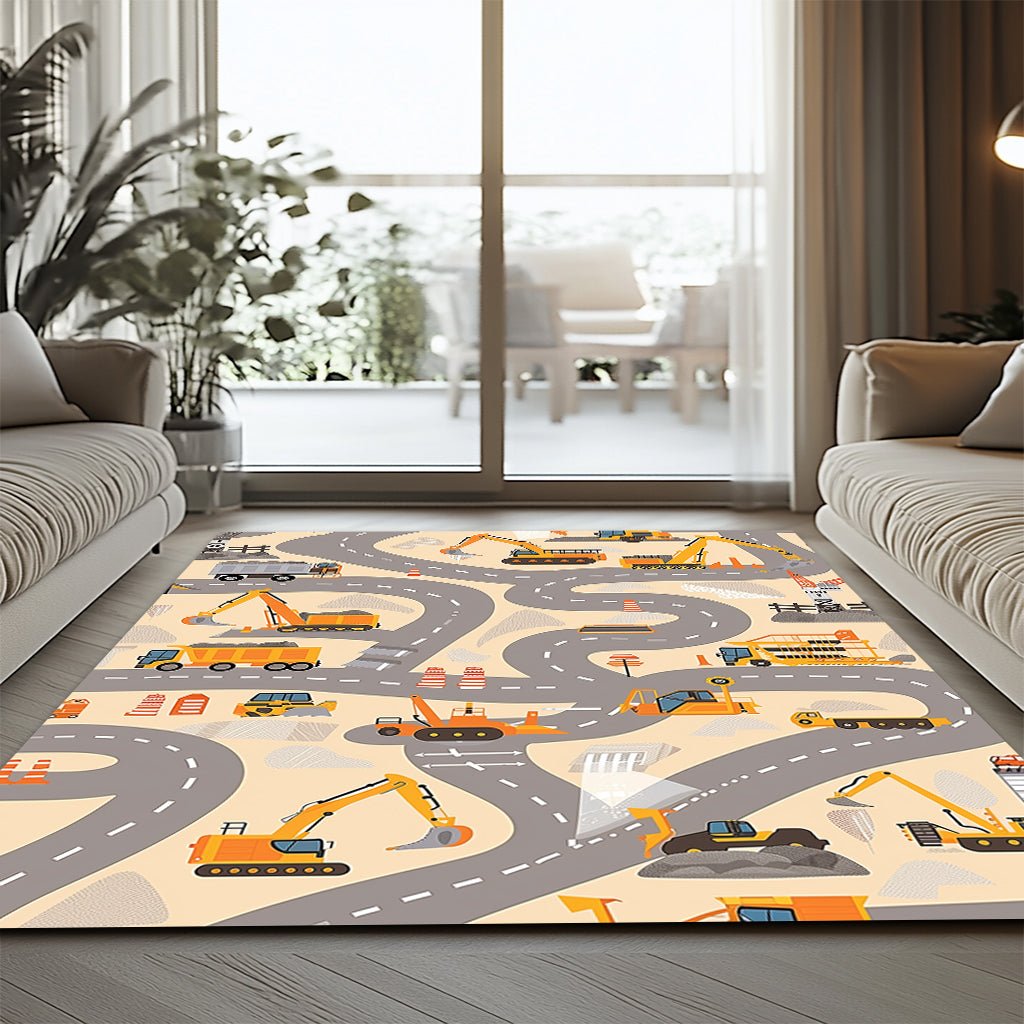 Çocuk Halısı - İnşaat Yolu Desenli Gri Turuncu - Çocuk Halısı - Line Home