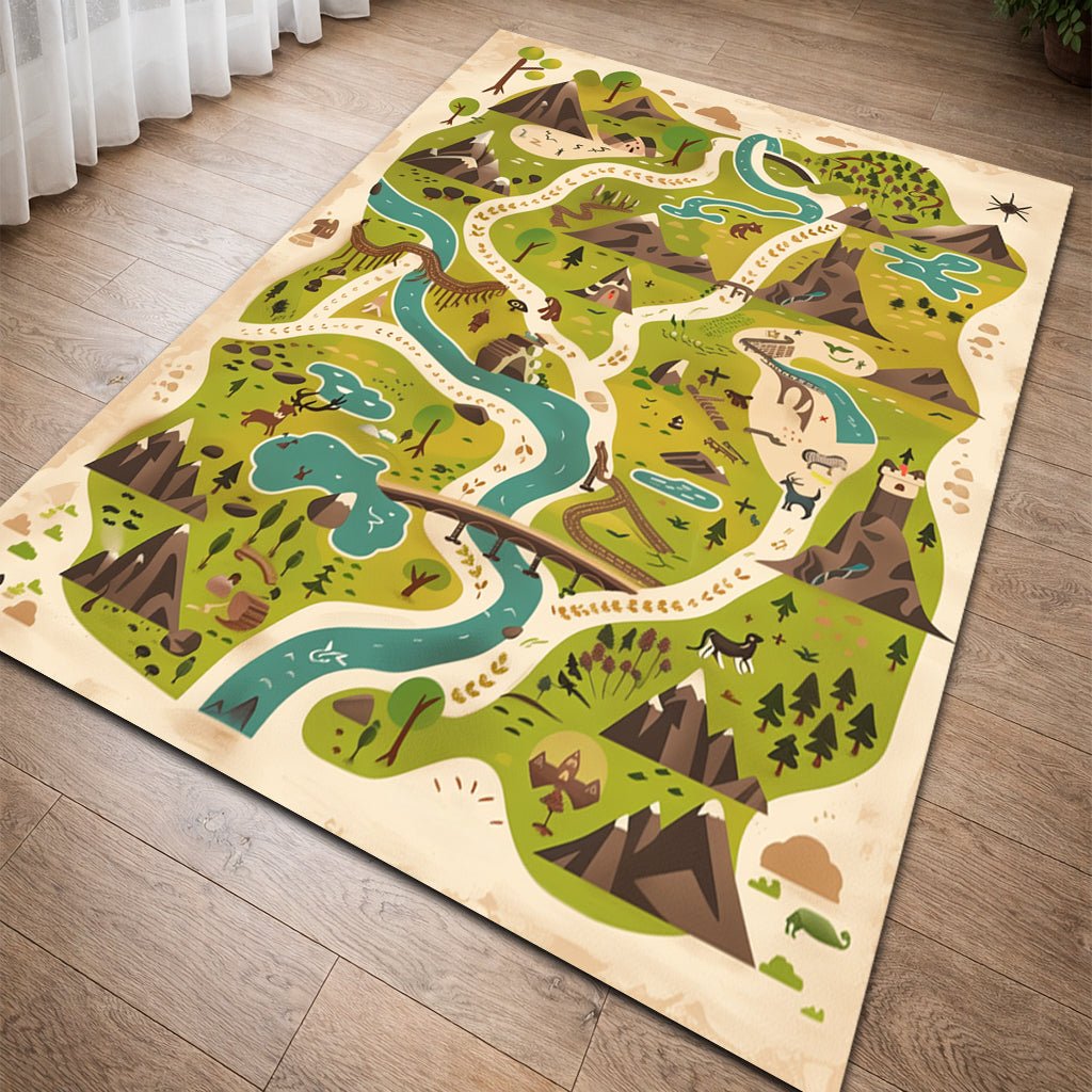 Çocuk Halısı - Macera Haritası Yeşil Tonları - Çocuk Halısı - Line Home
