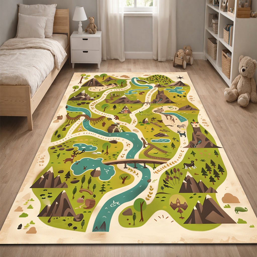 Çocuk Halısı - Macera Haritası Yeşil Tonları - Çocuk Halısı - Line Home