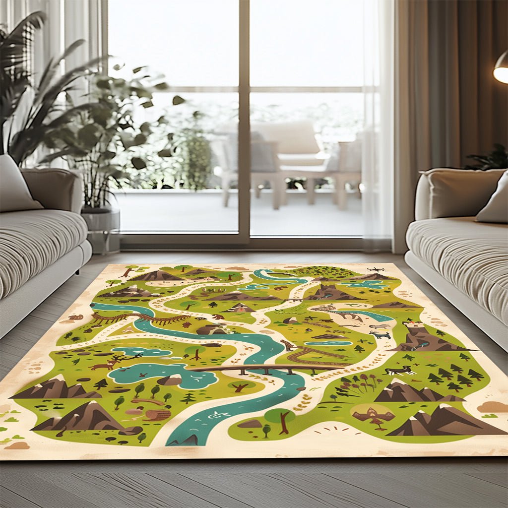 Çocuk Halısı - Macera Haritası Yeşil Tonları - Çocuk Halısı - Line Home