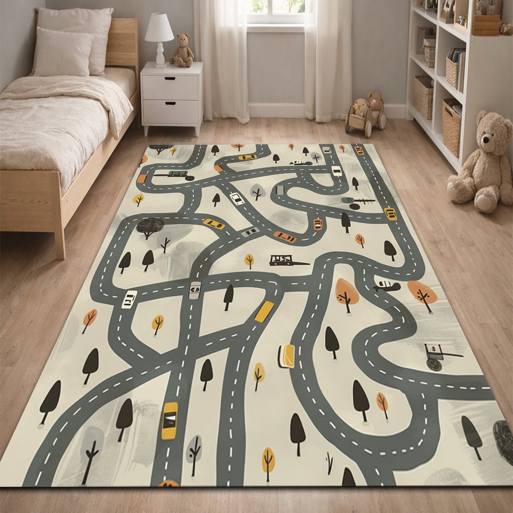 Çocuk Halısı - Şehir Yolu Desenli Gri - Çocuk Halısı - Line Home