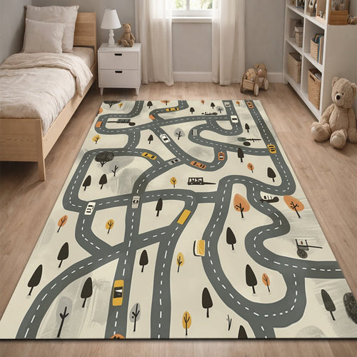 Çocuk Halısı - Şehir Yolu Desenli Gri - Çocuk Halısı - Line Home