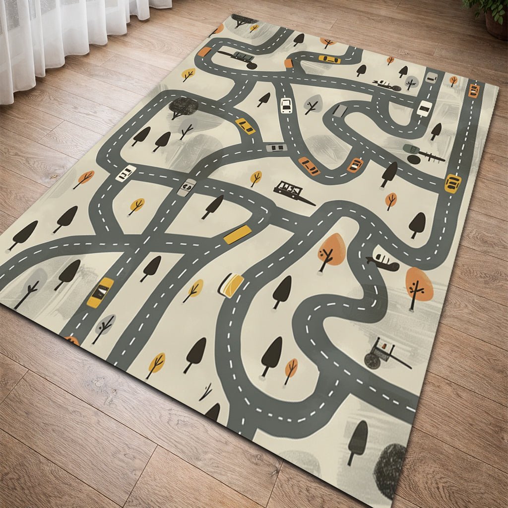 Çocuk Halısı - Şehir Yolu Desenli Gri - Çocuk Halısı - Line Home