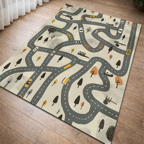 Çocuk Halısı - Şehir Yolu Desenli Gri - Çocuk Halısı - Line Home