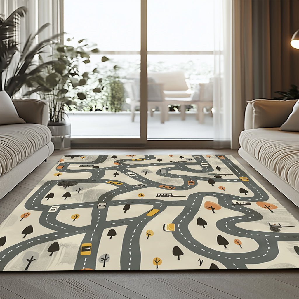 Çocuk Halısı - Şehir Yolu Desenli Gri - Çocuk Halısı - Line Home