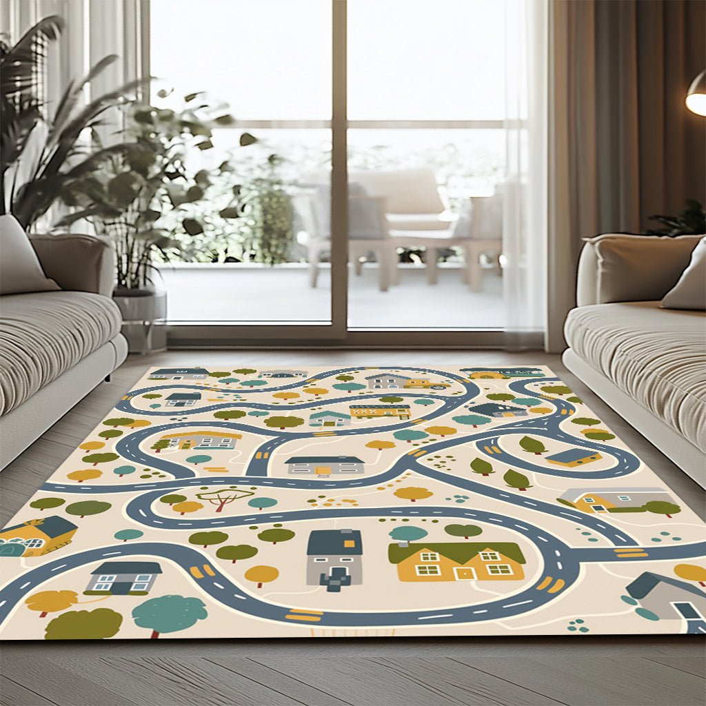 Çocuk Halısı - Şehir Yolu Desenli Mavi Yeşil - Çocuk Halısı - Line Home