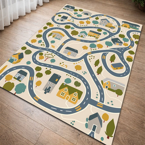 Çocuk Halısı - Şehir Yolu Desenli Mavi Yeşil - Çocuk Halısı - Line Home
