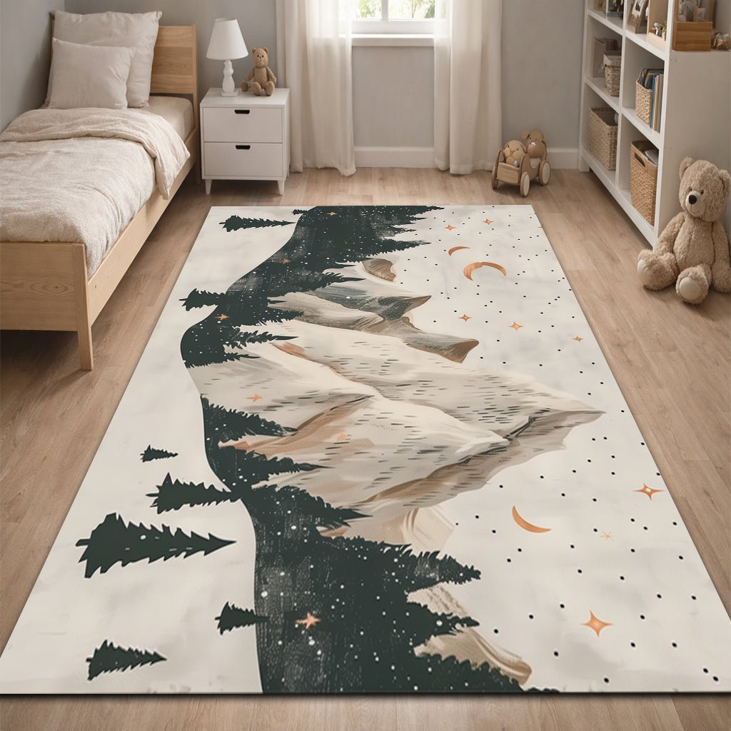 Çocuk Odası Halısı - Kış Ormanı Dağlar Desenli - Halı - Line Home