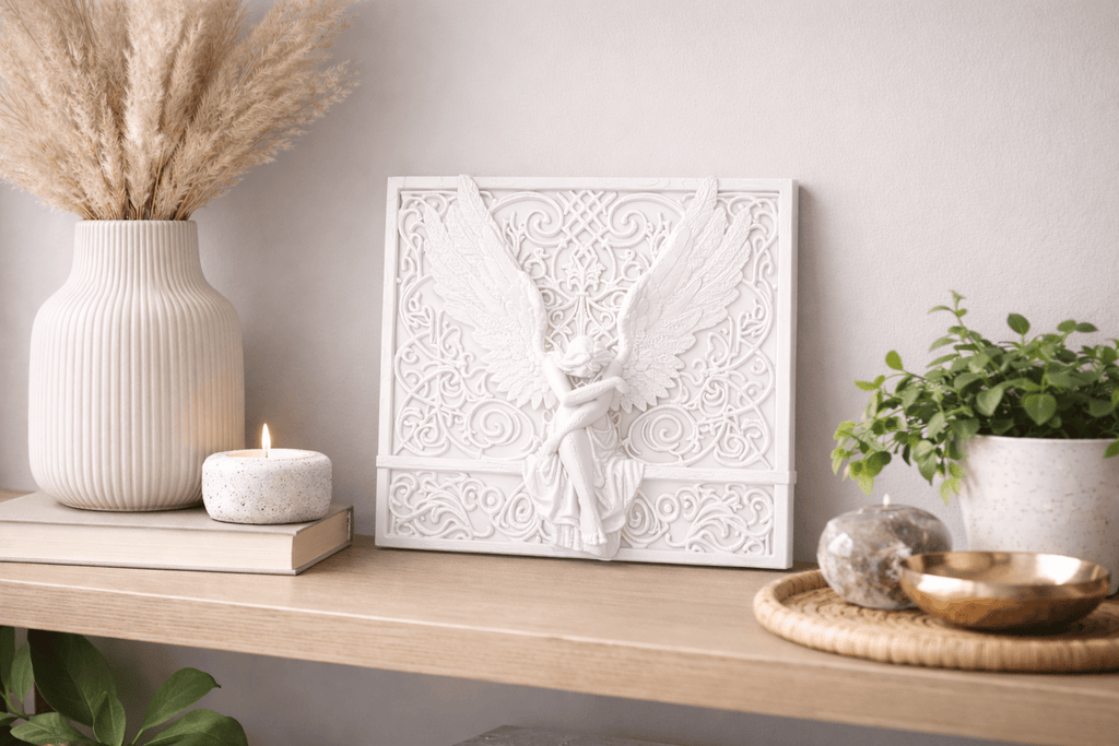 Dekoratif Melek Rölyef Duvar Panosu - 3D Dekor Duvar - Dolap - Raf Süsü - Dekoratif Duvar Süsü - Line Home