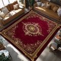 Klasik Barok Halı - Bordo Altın Oval Madalyon - Halı - Line Home