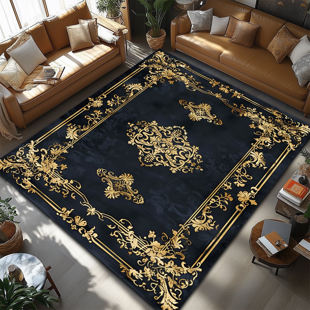 Klasik Barok Halı - Lacivert Altın Süslemeli - Halı - Line Home