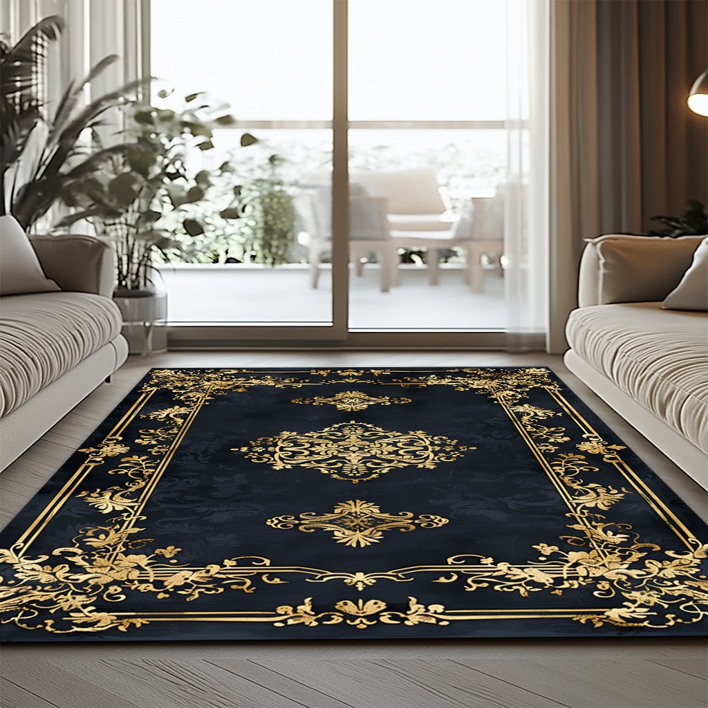 Klasik Barok Halı - Lacivert Altın Süslemeli - Halı - Line Home