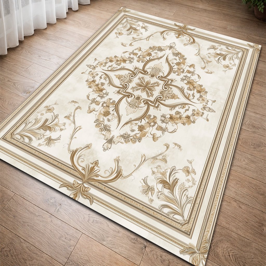 Klasik Desenli Halı - Krem Bej Çiçek Motifli - Halı - Line Home