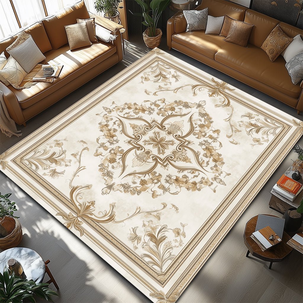 Klasik Desenli Halı - Krem Bej Çiçek Motifli - Halı - Line Home