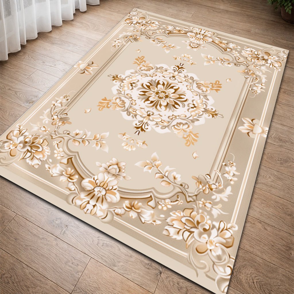 Klasik Halı - Krem Altın Çiçek Desenli - Halı - Line Home