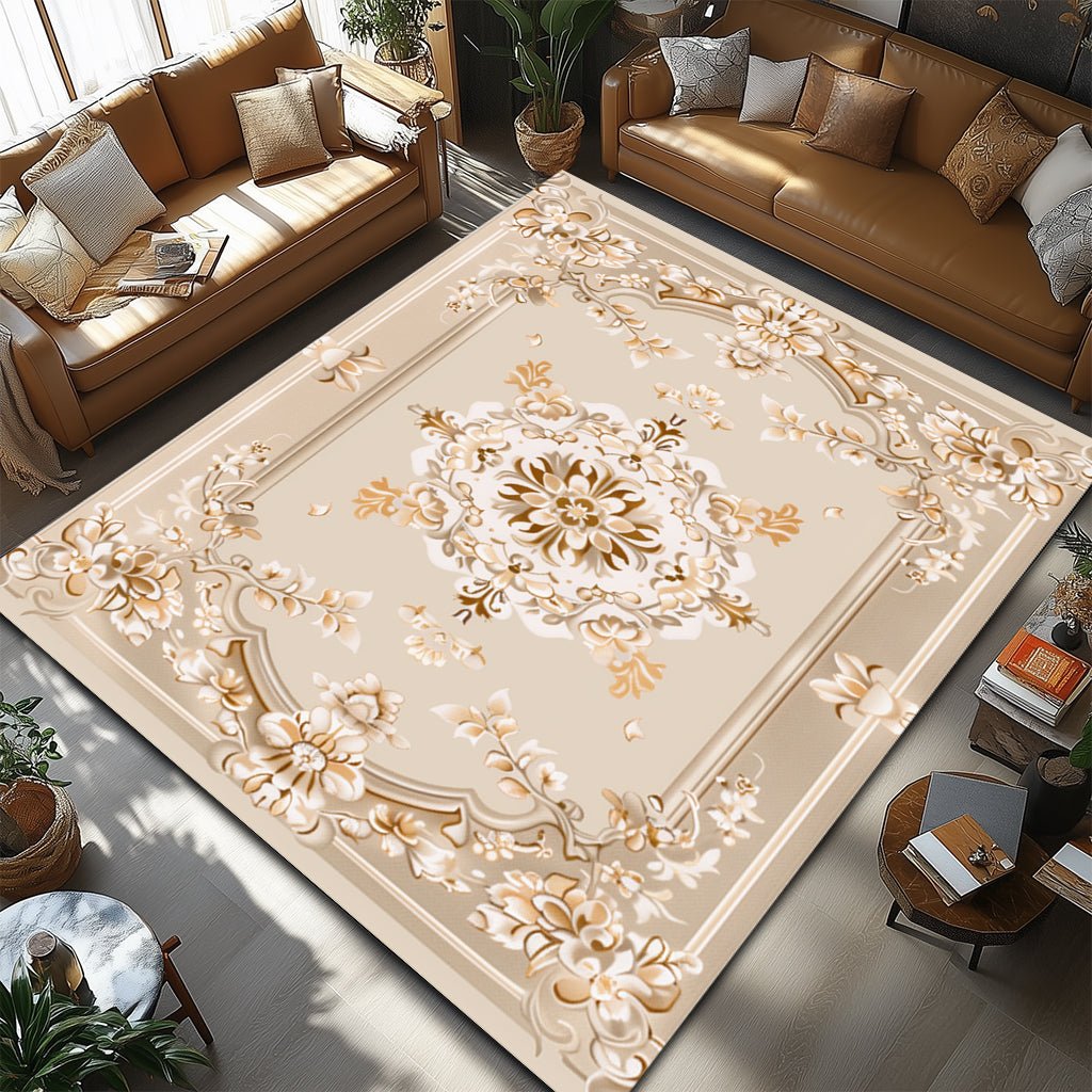 Klasik Halı - Krem Altın Çiçek Desenli - Halı - Line Home