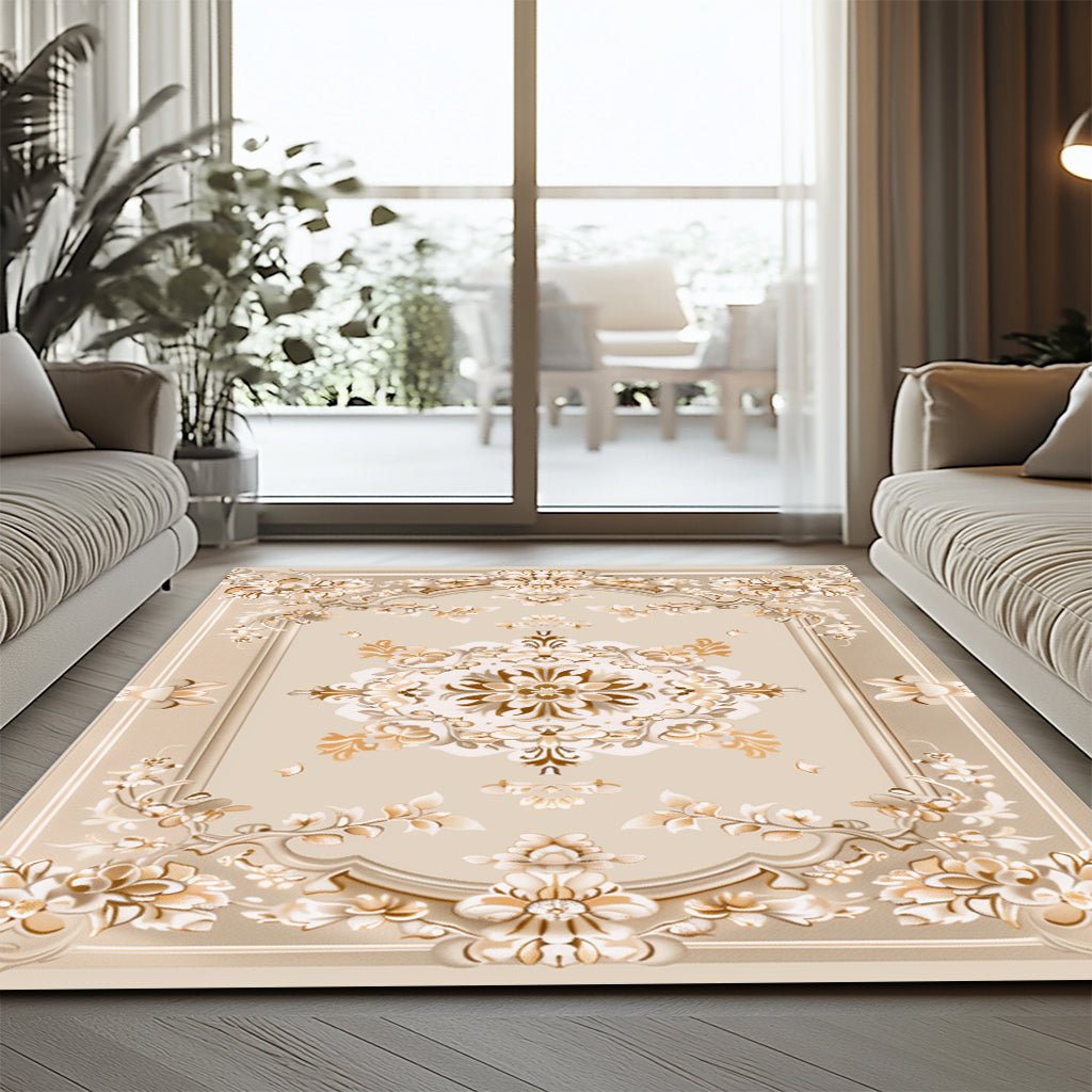 Klasik Halı - Krem Altın Çiçek Desenli - Halı - Line Home