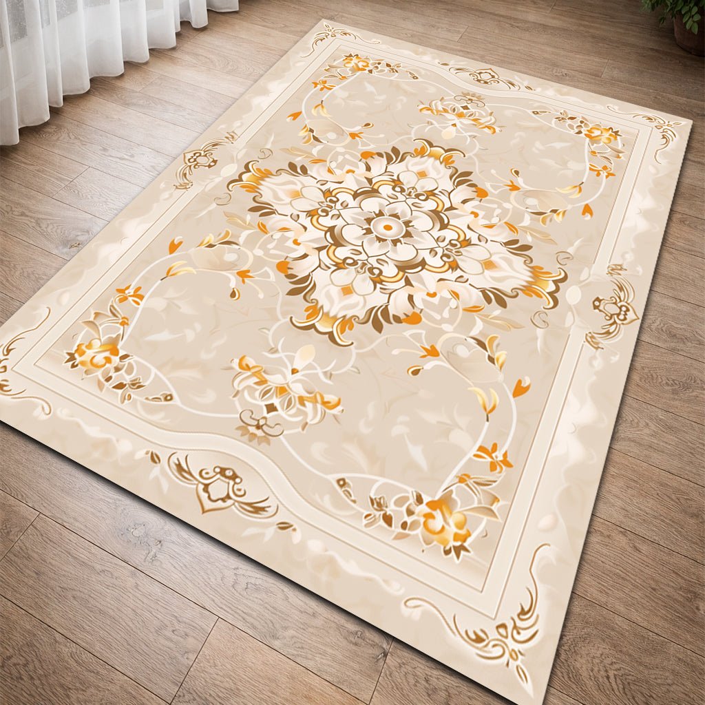 Klasik Halı - Krem Turuncu Çiçek Desenli - Halı - Line Home