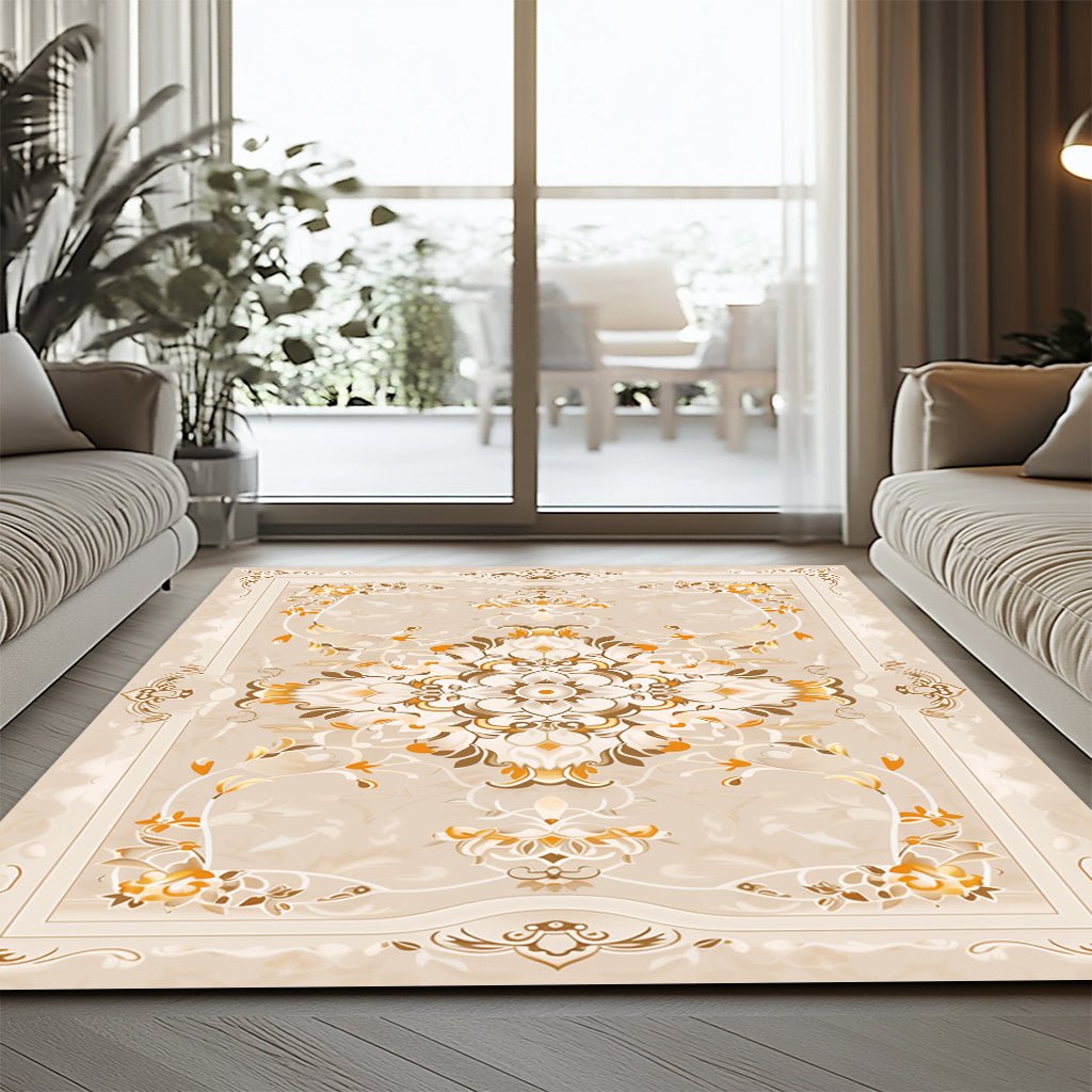 Klasik Halı - Krem Turuncu Çiçek Desenli - Halı - Line Home