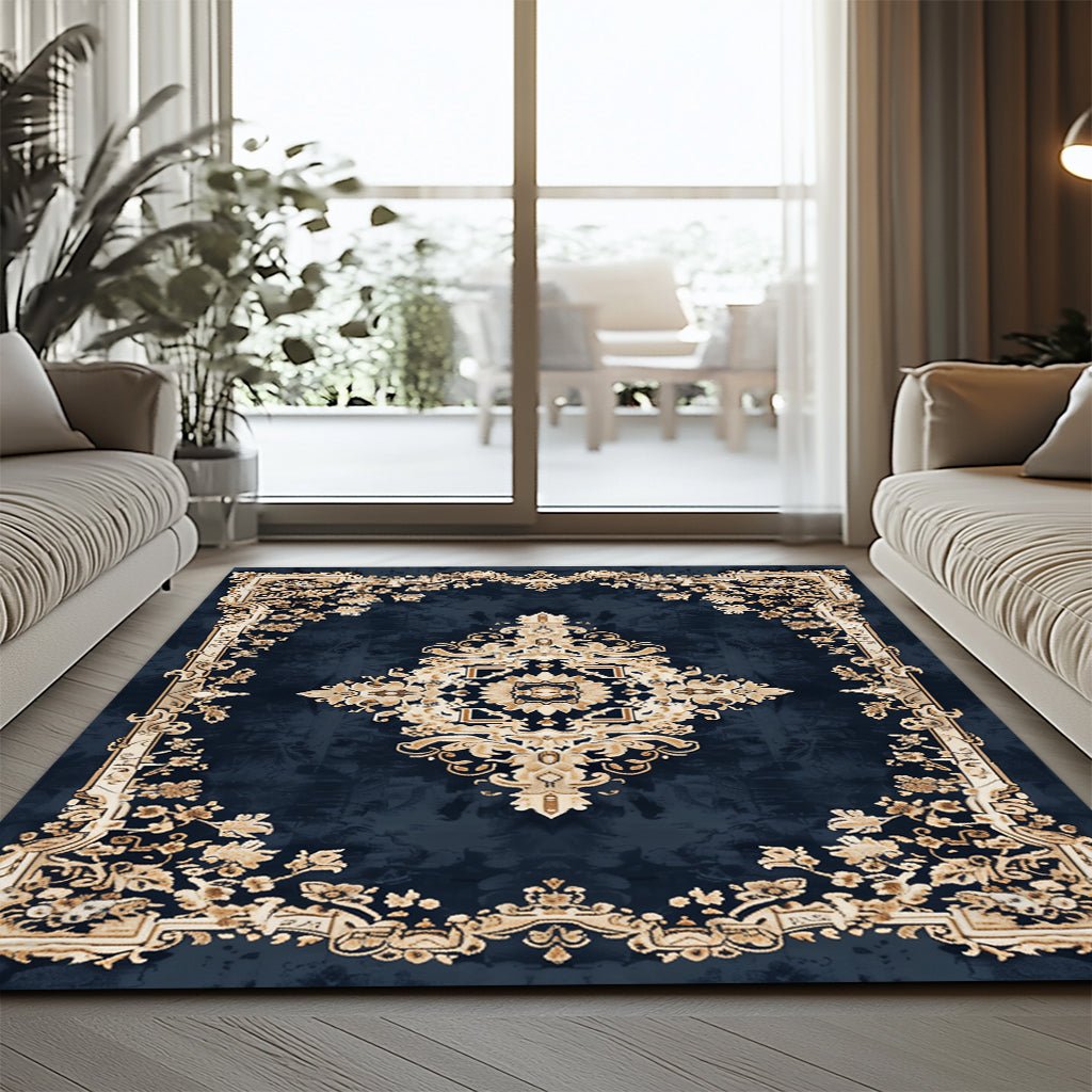 Klasik Halı - Lacivert Bej Madalyon Desenli - Halı - Line Home