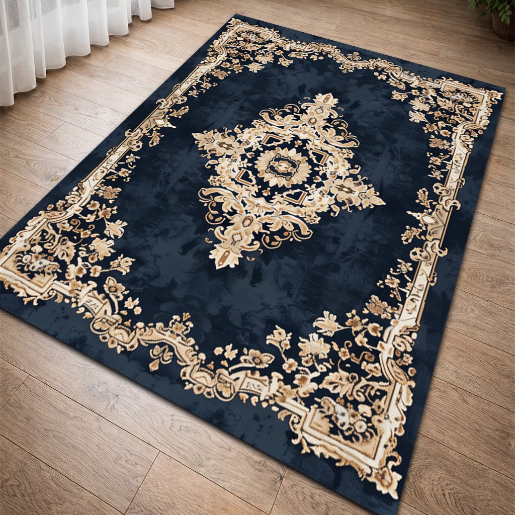 Klasik Halı - Lacivert Bej Madalyon Desenli - Halı - Line Home