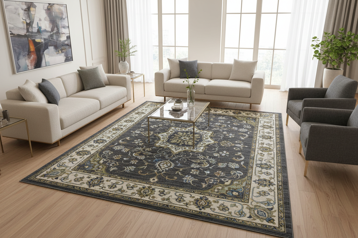 Klasik motifli dijital baskı halı - modern oturma odası