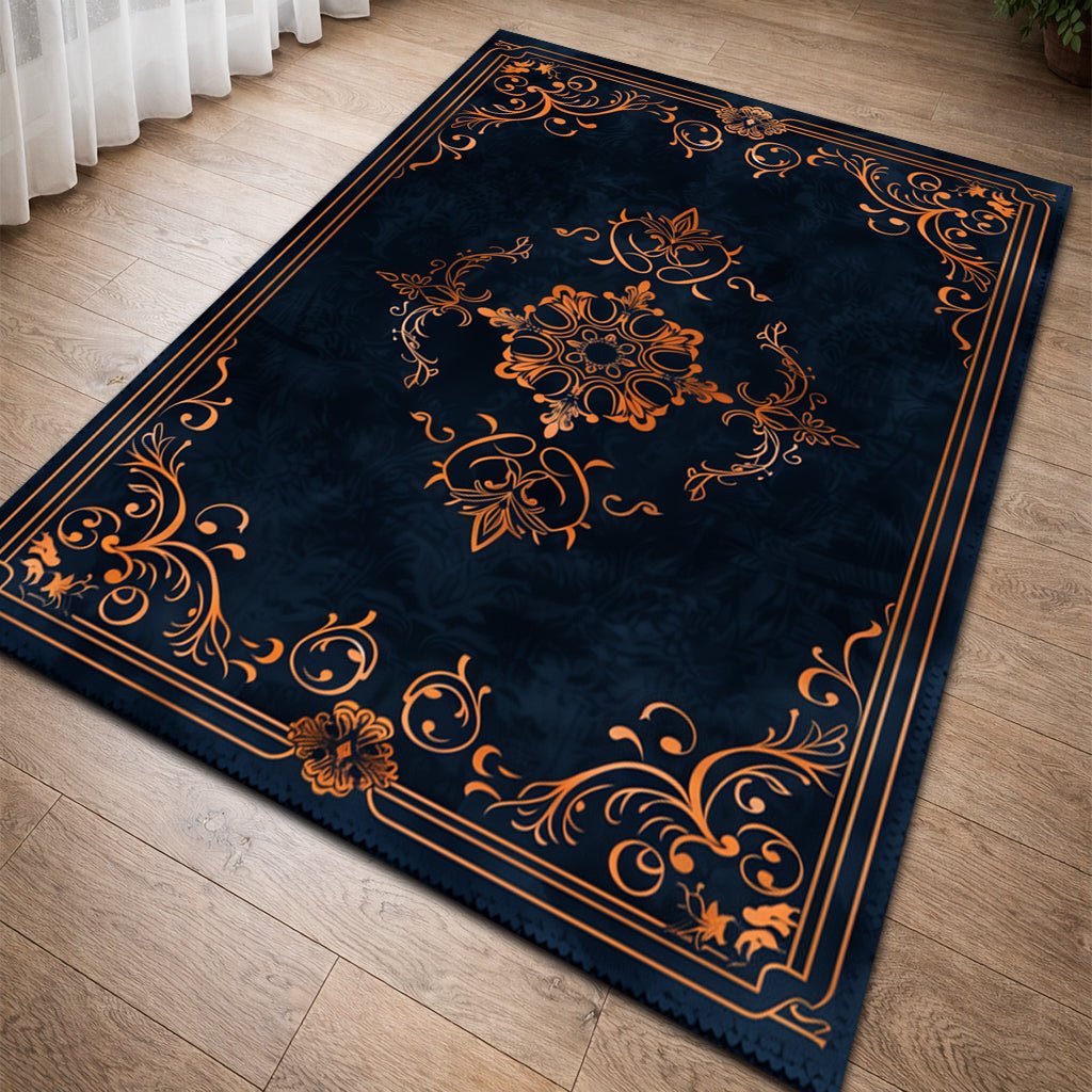 Lacivert Gold Klasik Desenli Halı – Kaymaz Taban, Yıkanabilir, Lüks Salon Halısı - Heaven Home Design