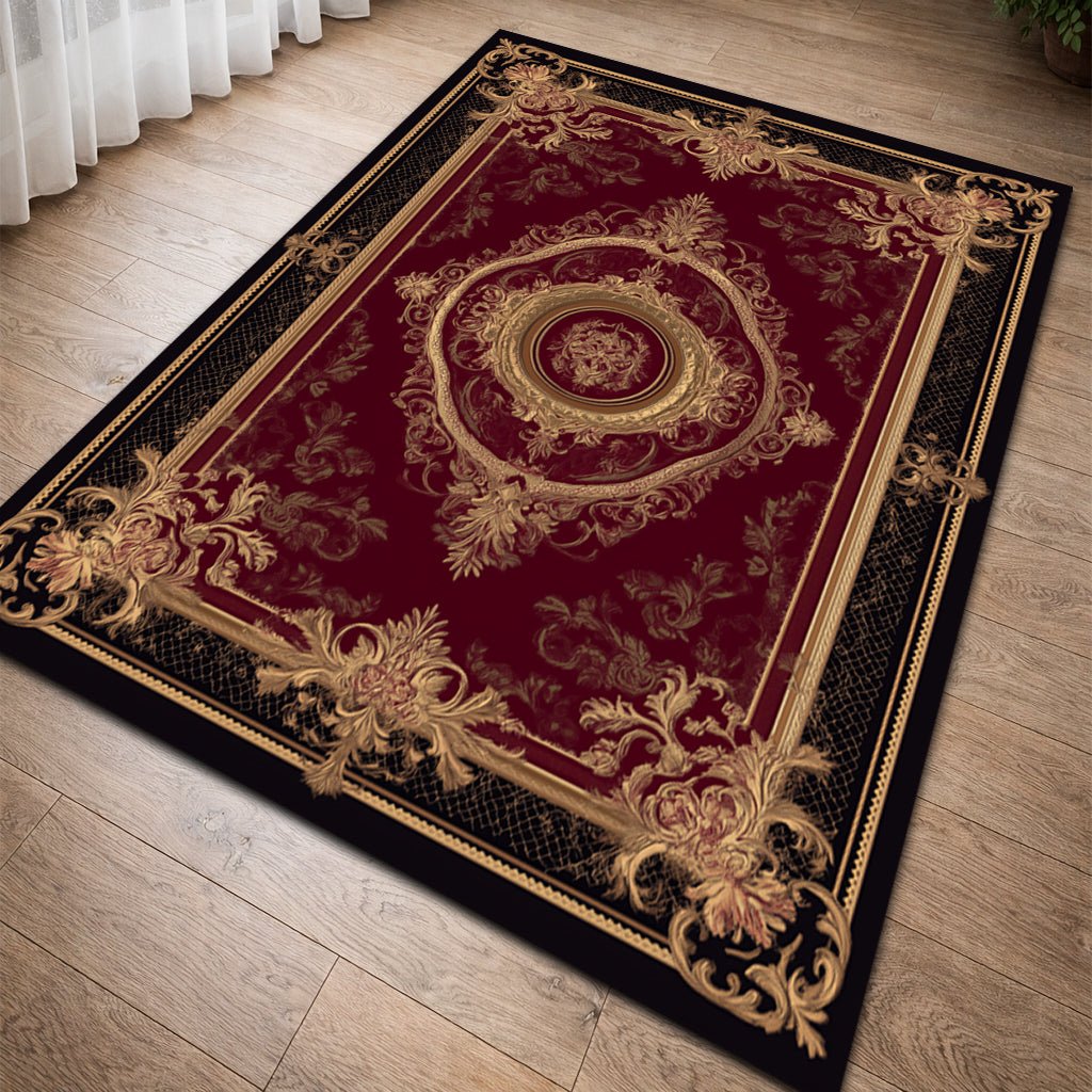 Lüks Barok Halı - Bordo Siyah Altın Madalyon - Halı - Line Home
