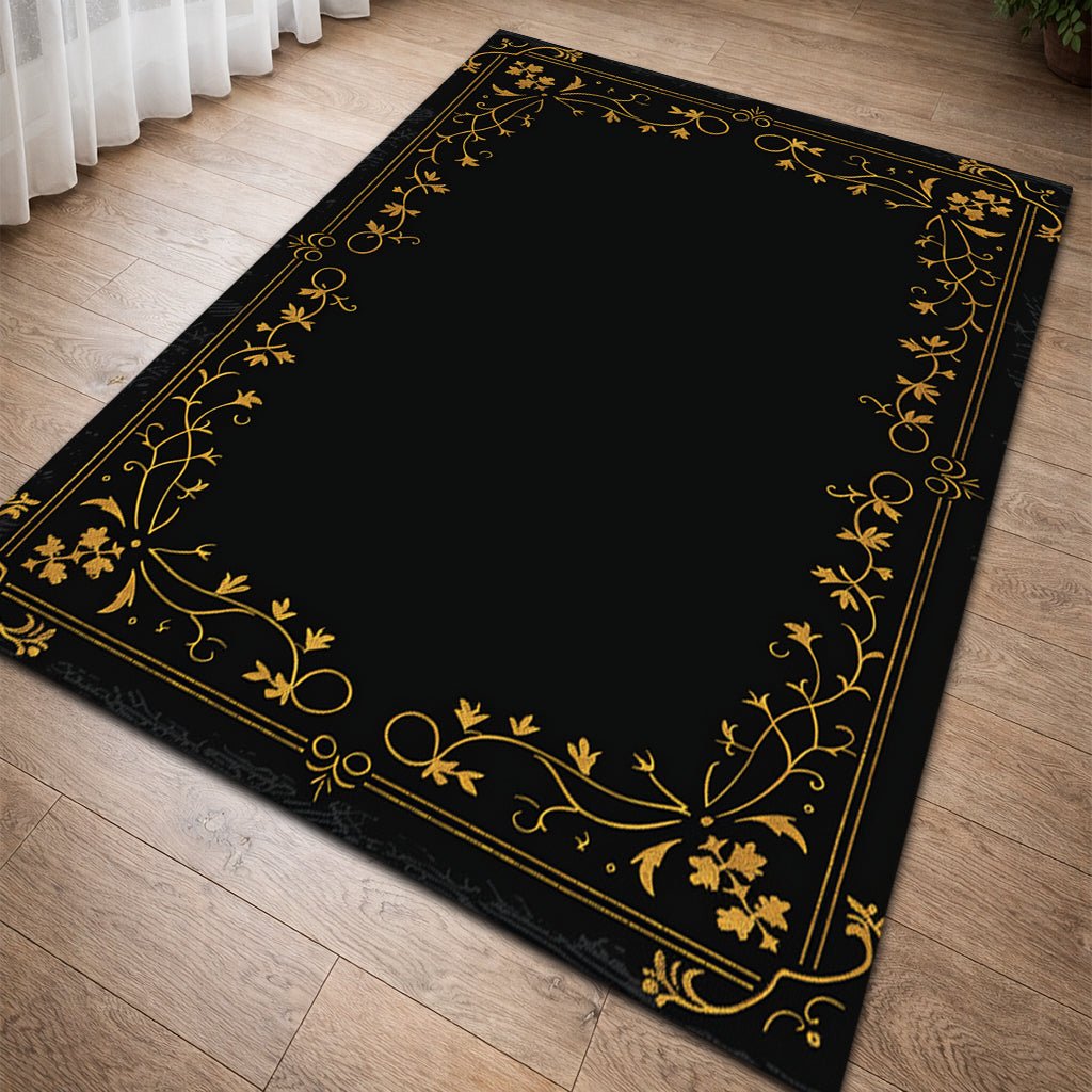 Lüks Barok Halı - Siyah Altın Bordür Desenli - Halı - Line Home