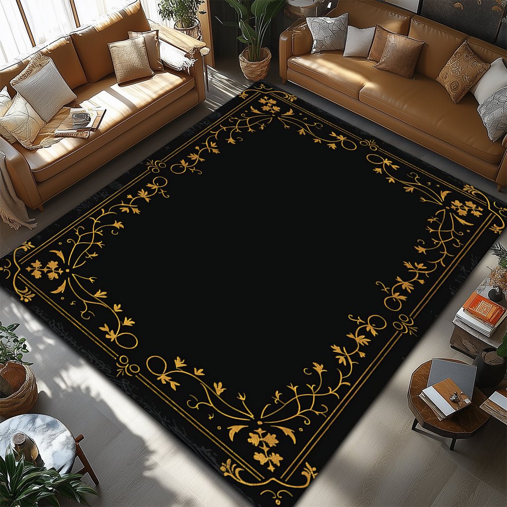 Lüks Barok Halı - Siyah Altın Bordür Desenli - Halı - Line Home