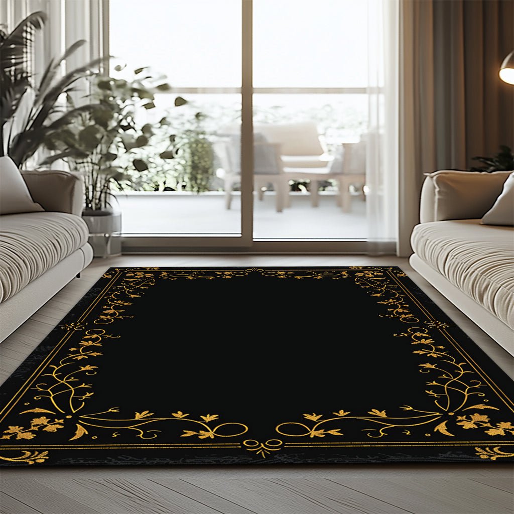 Lüks Barok Halı - Siyah Altın Bordür Desenli - Halı - Line Home