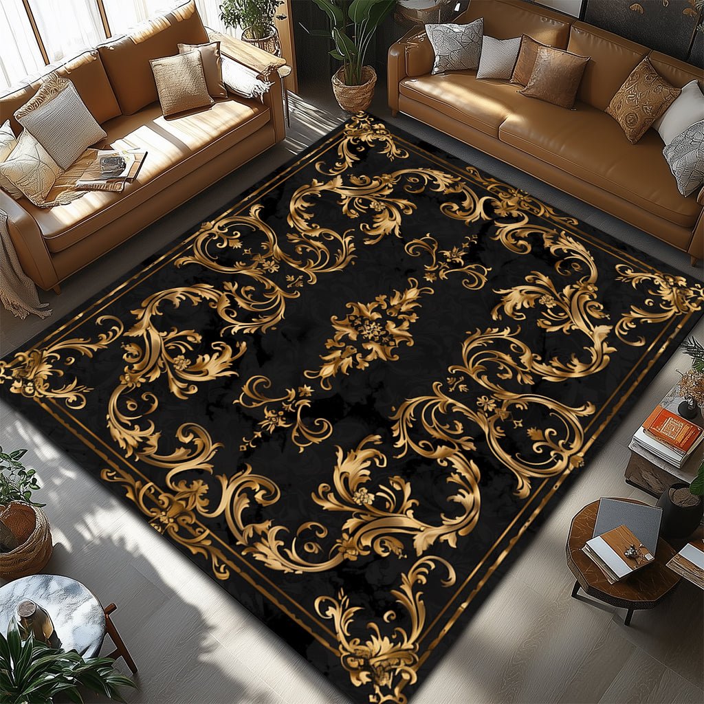 Lüks Barok Halı - Siyah Altın Süsleme Desenli - Halı - Line Home