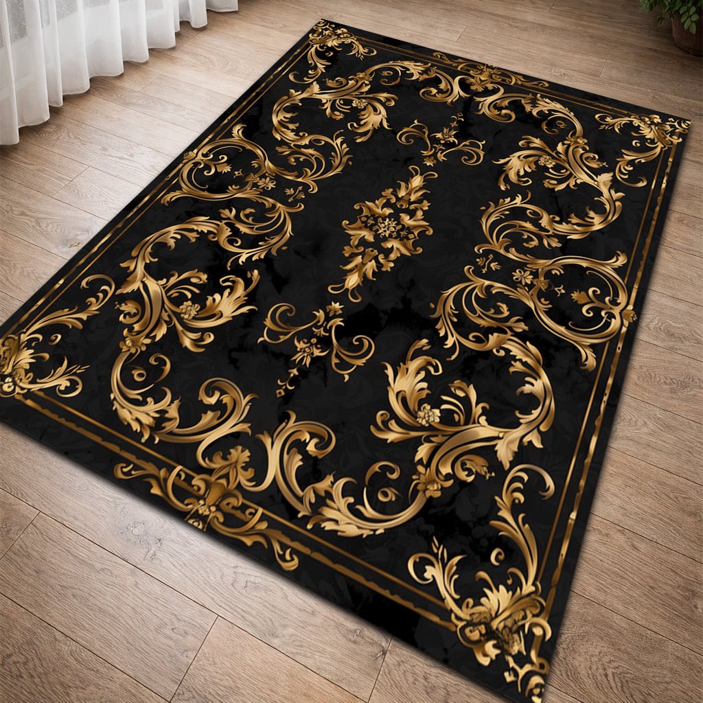 Lüks Barok Halı - Siyah Altın Süsleme Desenli - Halı - Line Home