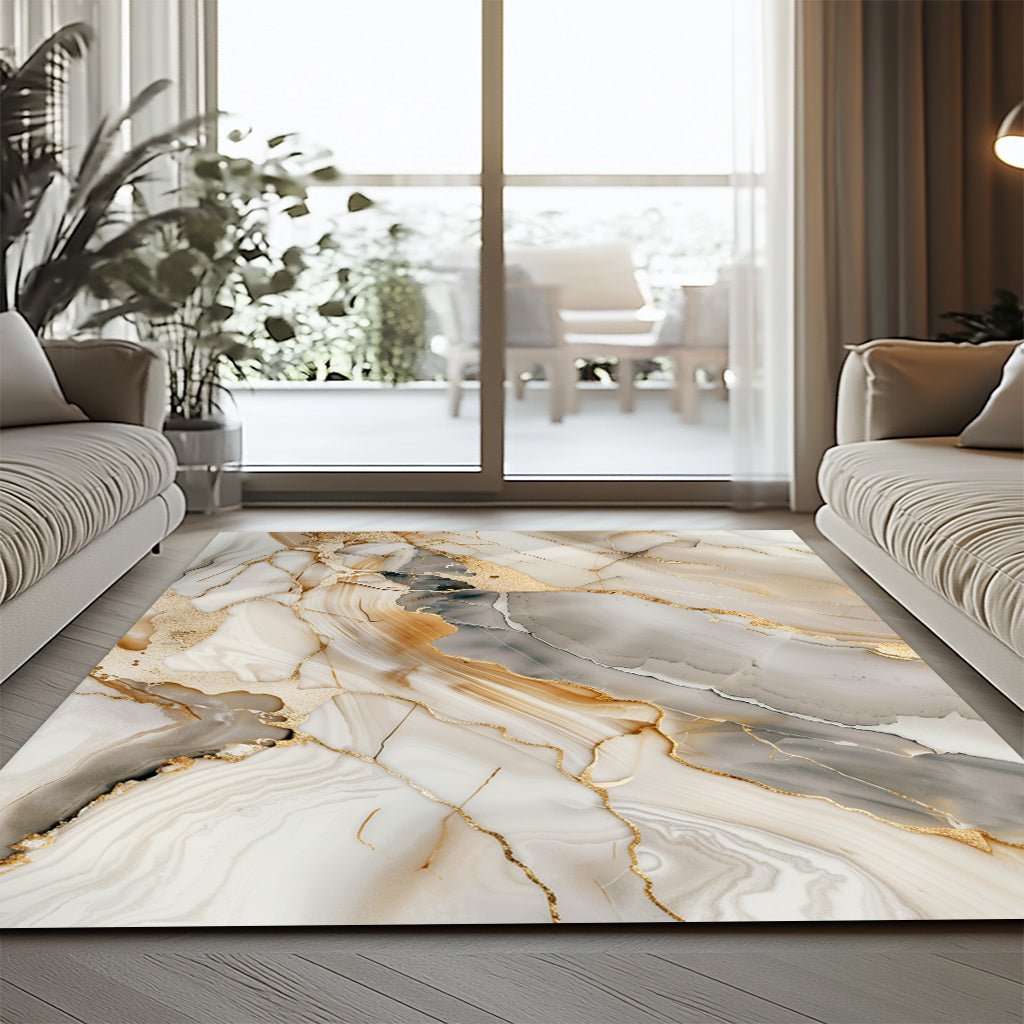 Lüks Mermer Desenli Halı - Beyaz Gri Altın Damar - Halı - Line Home