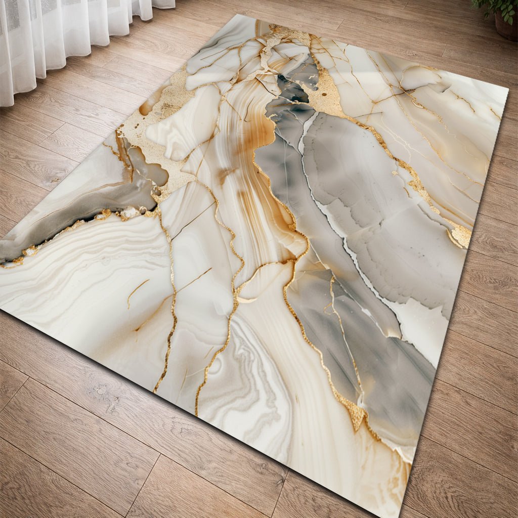 Lüks Mermer Desenli Halı - Beyaz Gri Altın Damar - Halı - Line Home