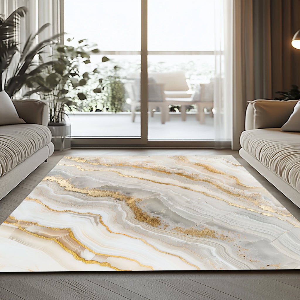 Lüks Mermer Desenli Halı - Gri Altın Damar - Halı - Line Home