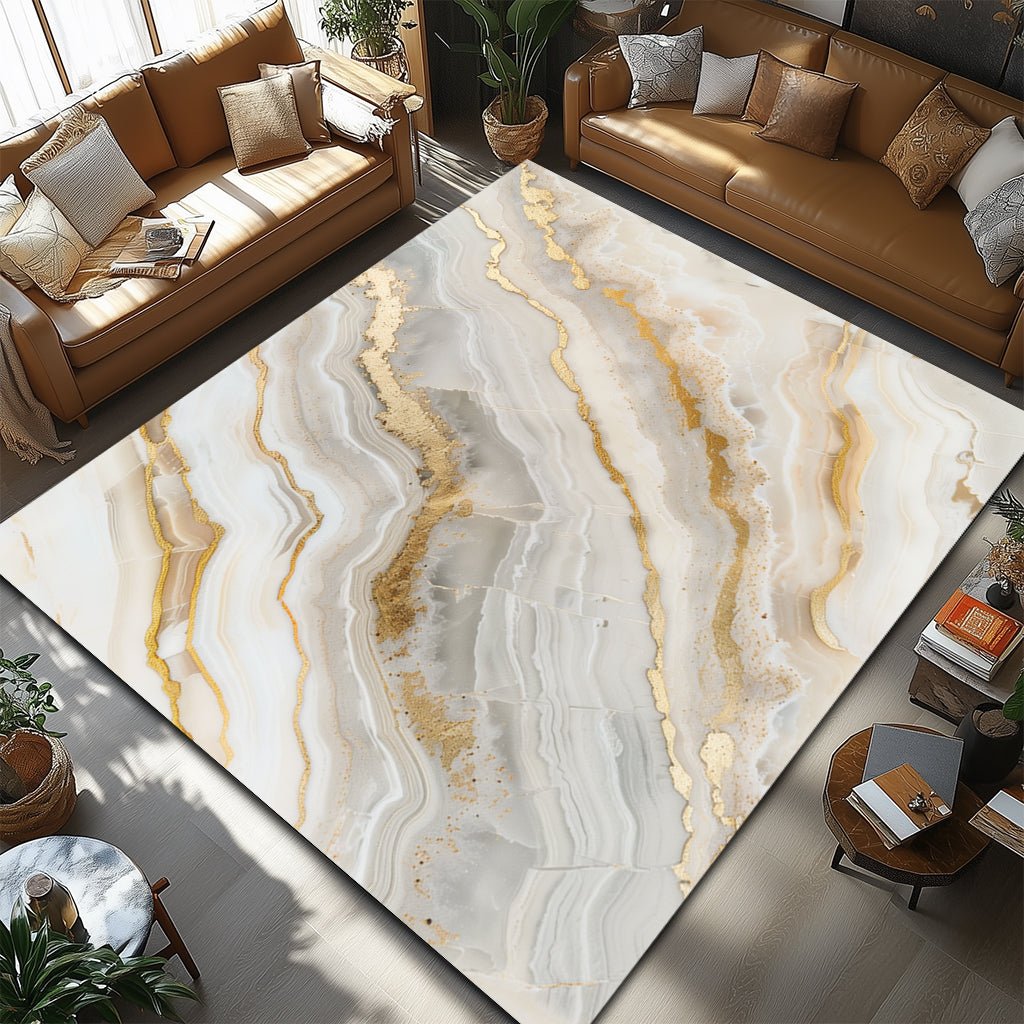 Lüks Mermer Desenli Halı - Gri Altın Damar - Halı - Line Home