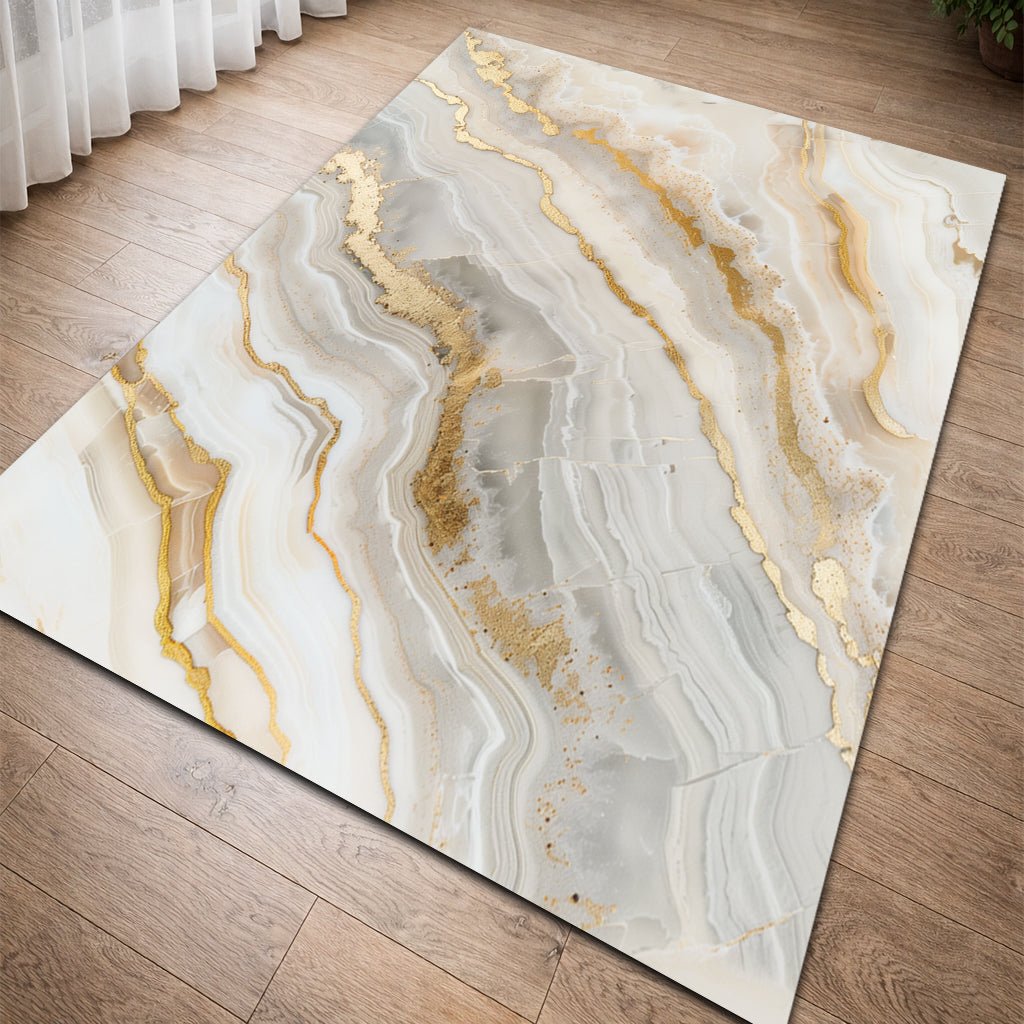 Lüks Mermer Desenli Halı - Gri Altın Damar - Halı - Line Home