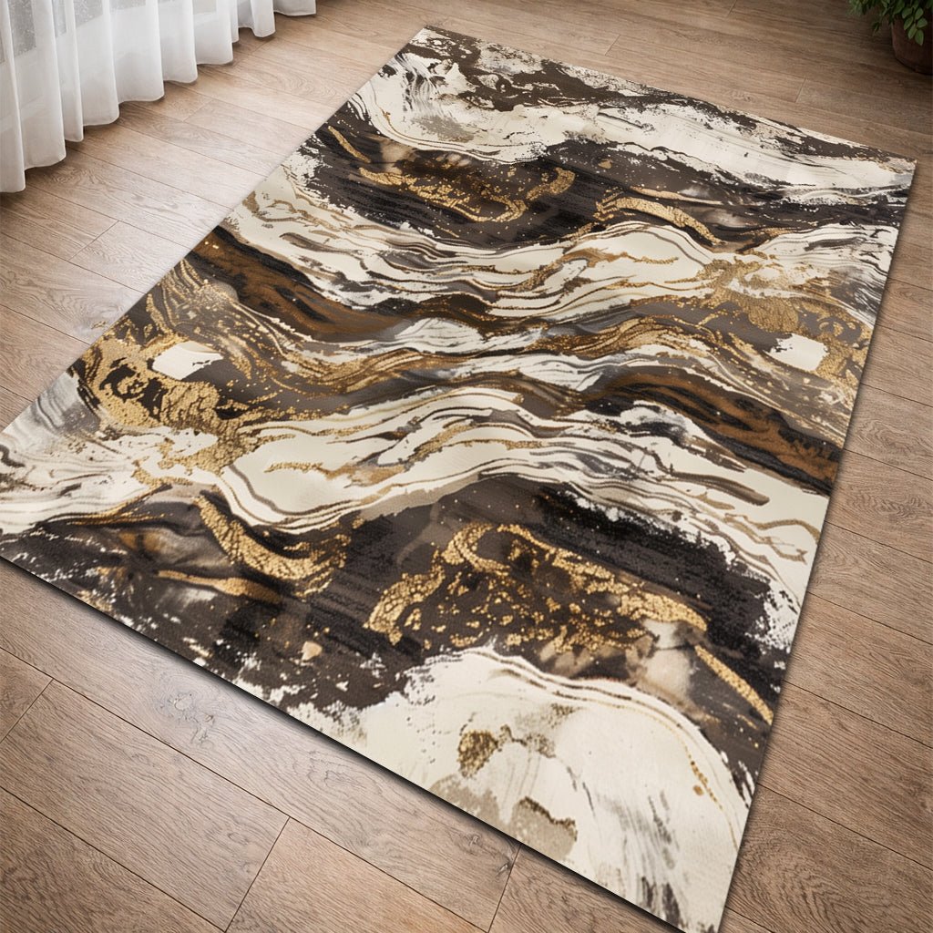 Lüks Mermer Desenli Halı - Kahverengi Altın Damar - Halı - Line Home