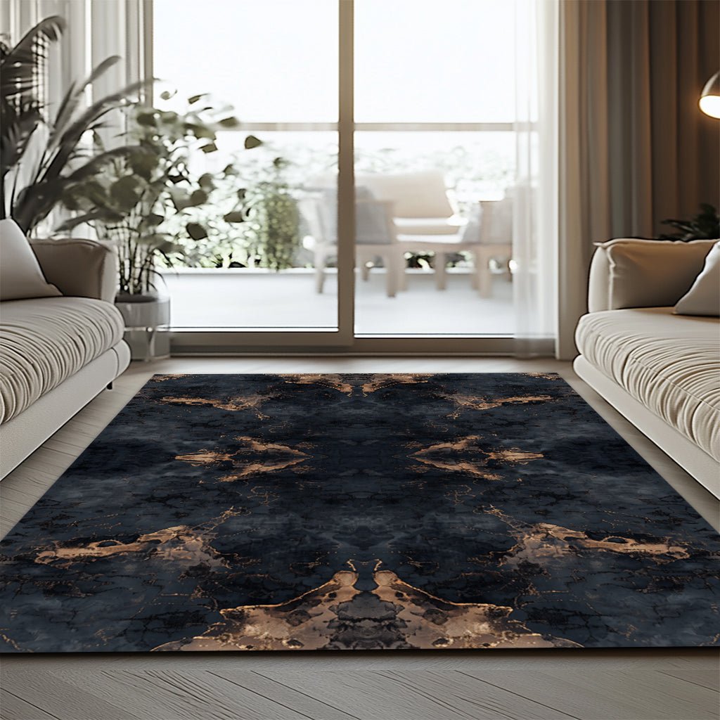 Lüks Mermer Desenli Halı - Lacivert Altın Damar - Halı - Line Home