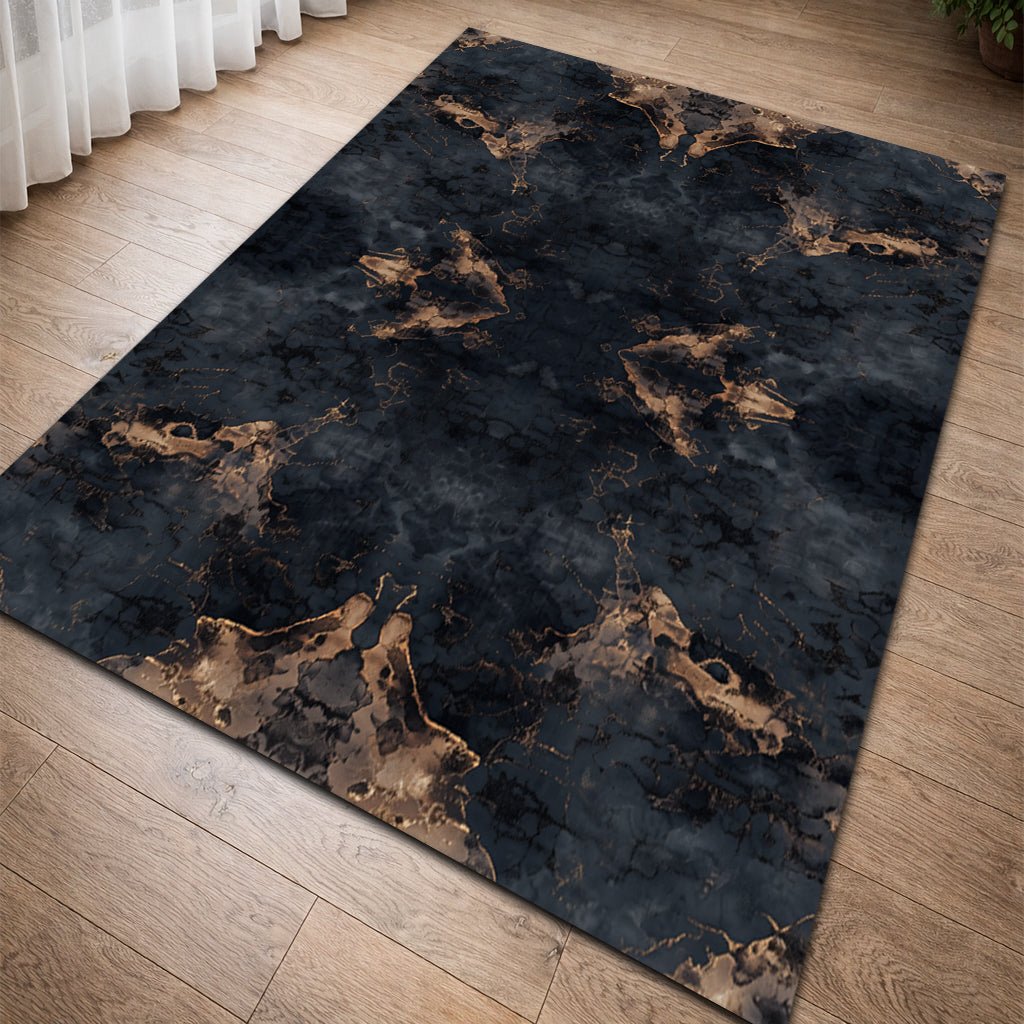 Lüks Mermer Desenli Halı - Lacivert Altın Damar - Halı - Line Home