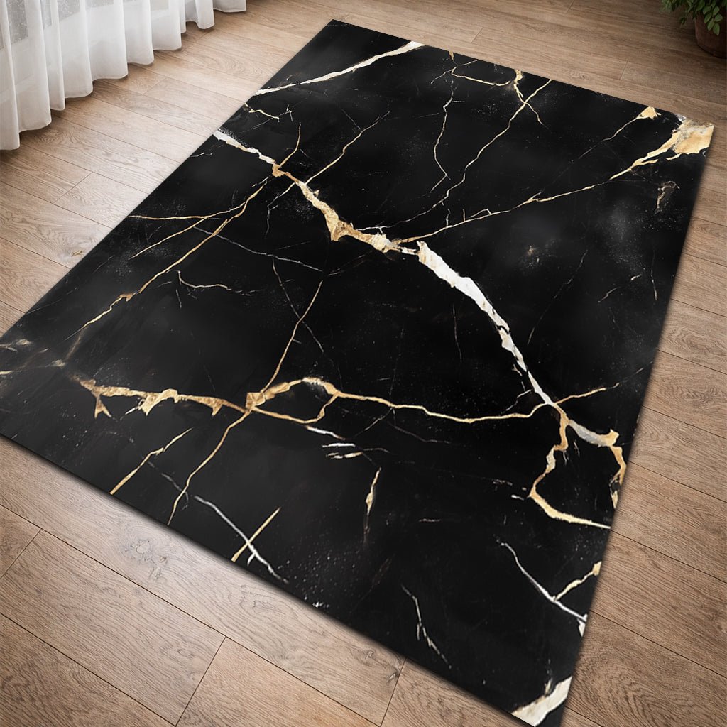 Lüks Mermer Desenli Halı - Siyah Altın Damar - Halı - Line Home