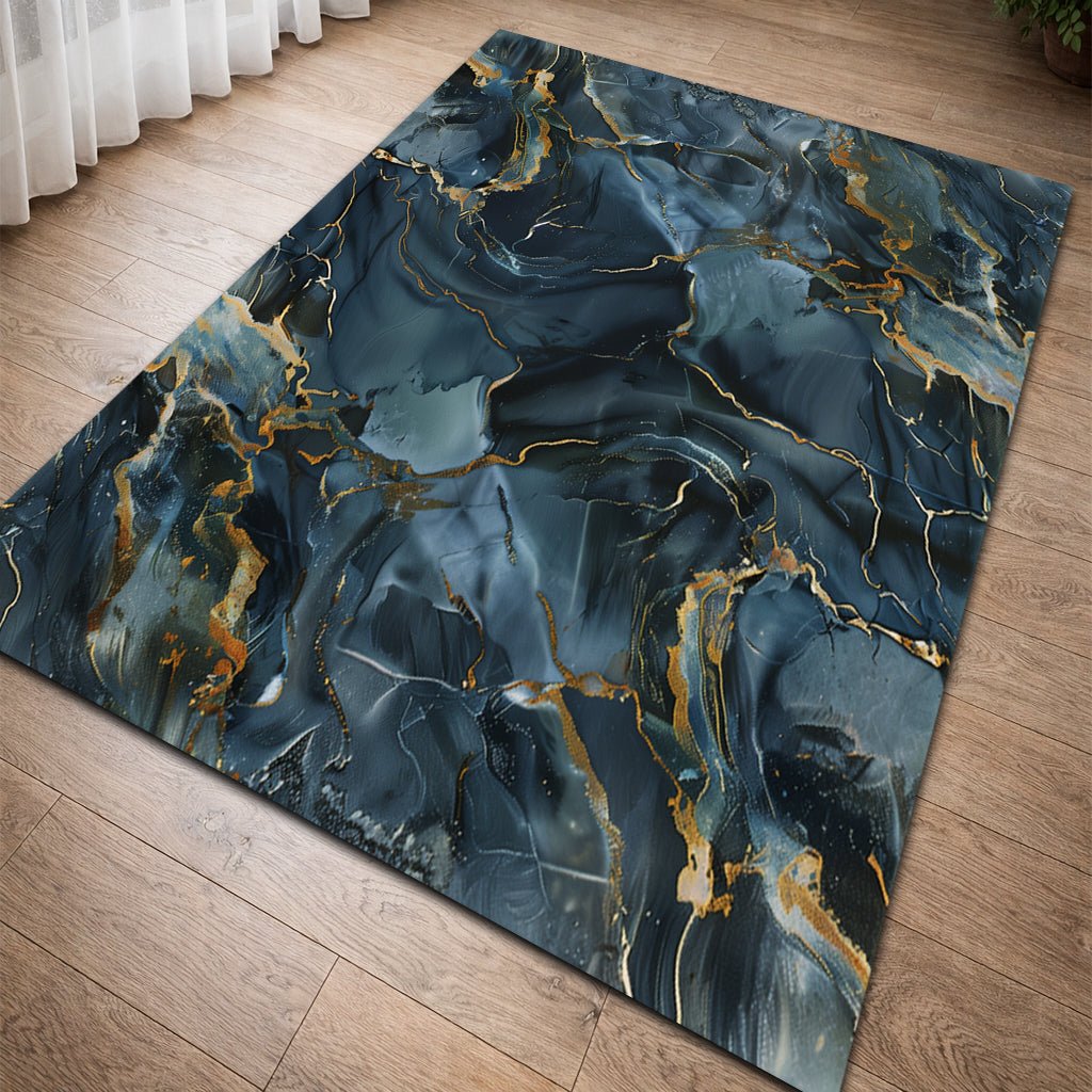 Lüks Mermer Halı - Lacivert Altın Damar Desenli - Halı - Line Home