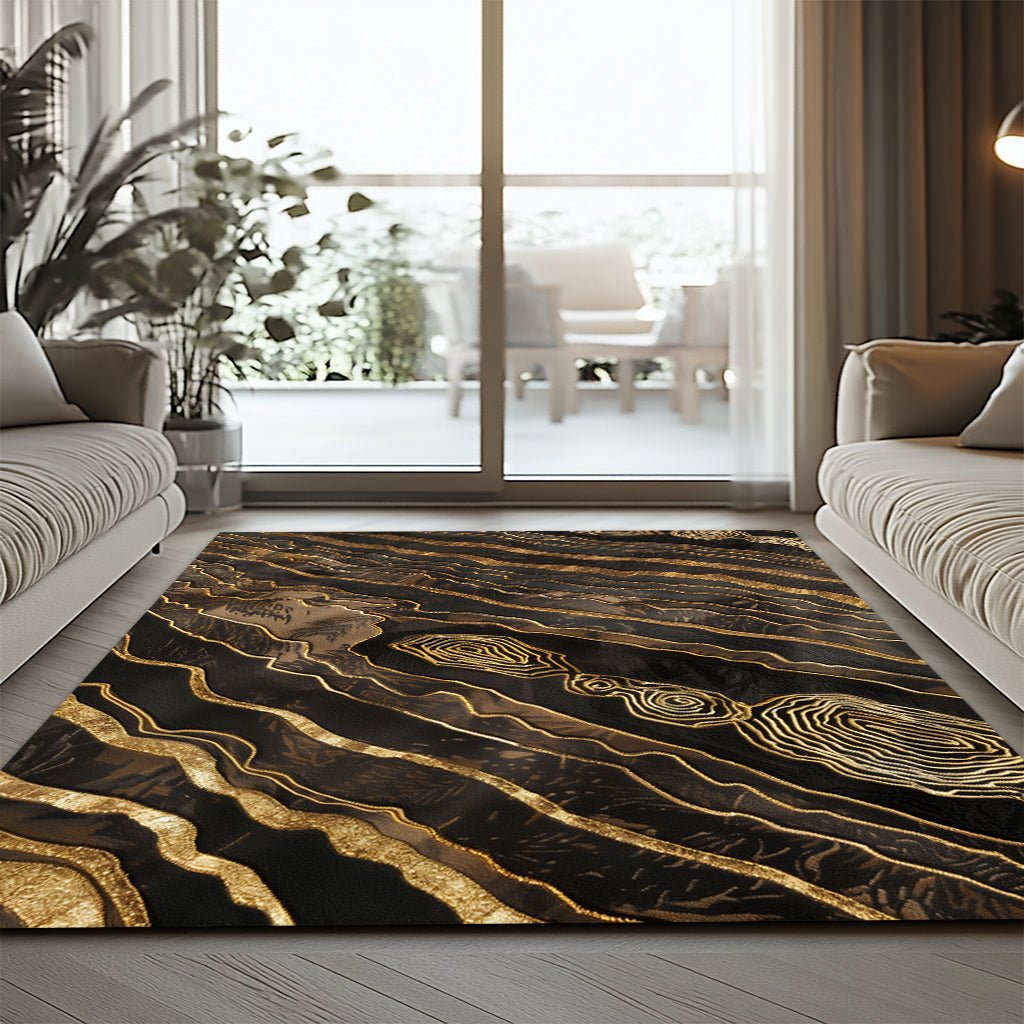 Lüks Soyut Halı - Siyah Altın Topografik Çizgiler - Halı - Line Home