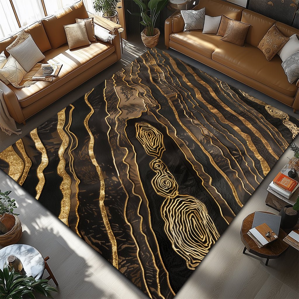 Lüks Soyut Halı - Siyah Altın Topografik Çizgiler - Halı - Line Home